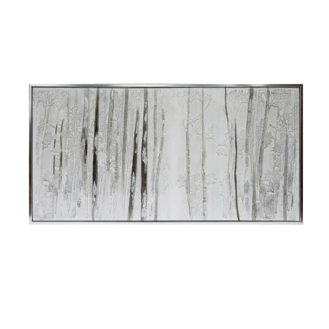 Kingston Living White and Silver Abstract Landscape Tree Oil Painting Framed Wall Art 61.5" x 31.5"